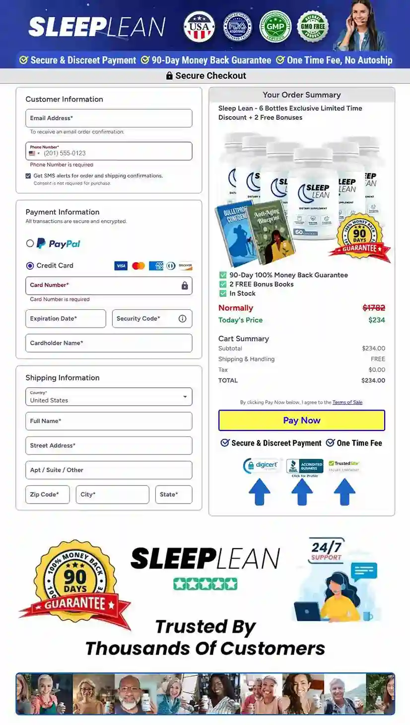Sleep lean Checkout Page